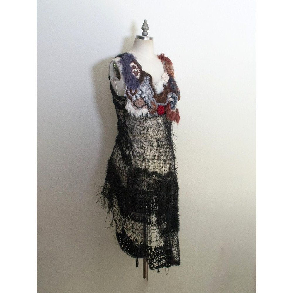 Rodarte Loose Hand Knit Dress with Crochet Flowers US Size Small Made in USA